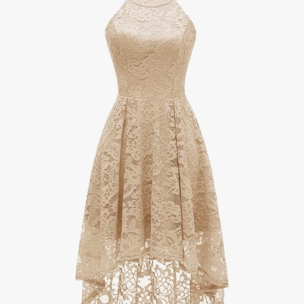Champagne Sleeveless Halter Fit and Flare Dress